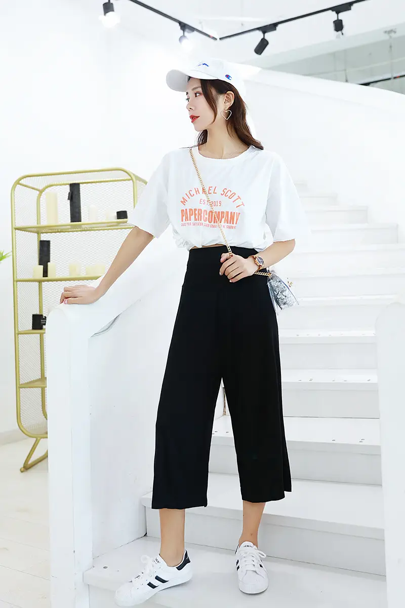 Women Wide Leg Cropped Navy Blue Pants — feature 7