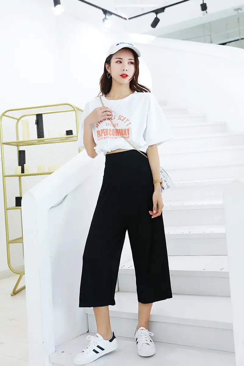 Women Wide Leg Cropped Navy Blue Pants — feature 8