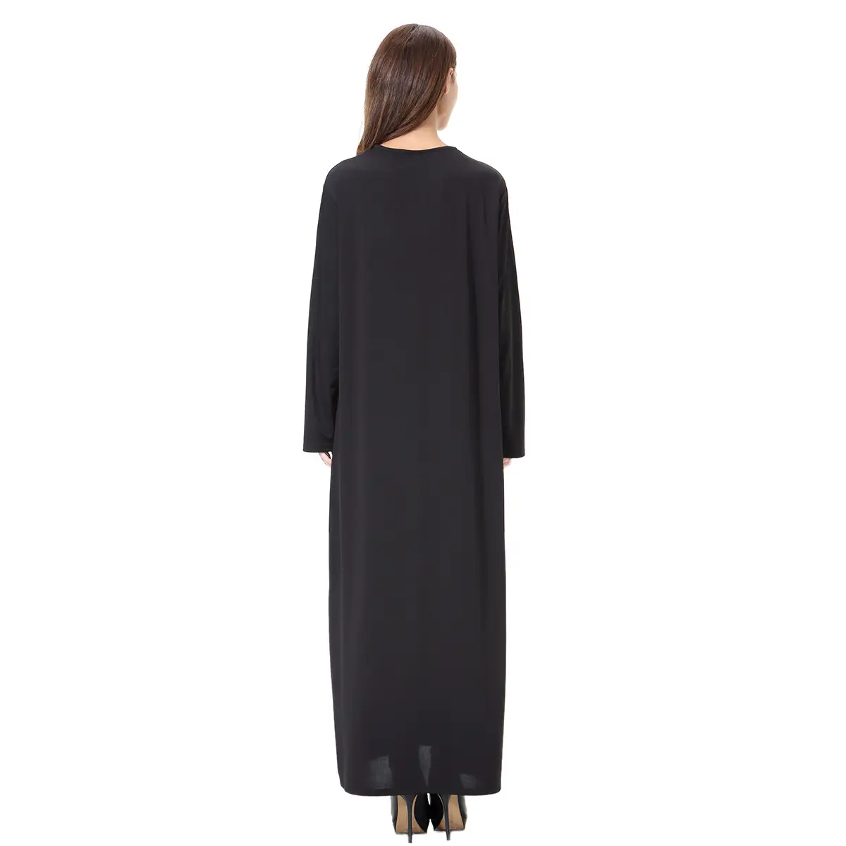 Black Middle Eastern Women's Robe Pure Color Dress - Image 6