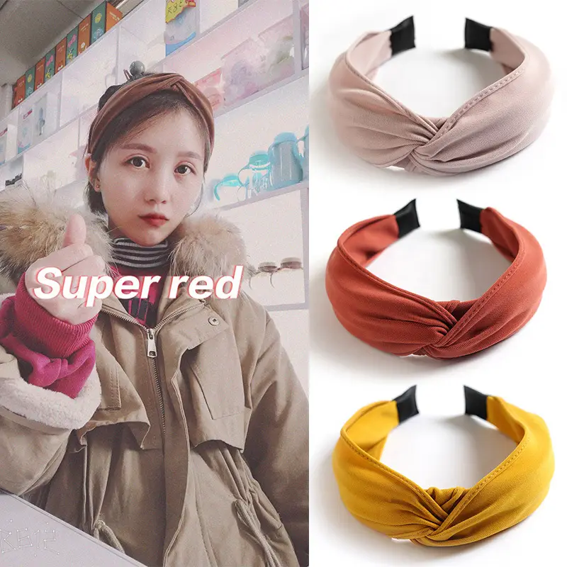 Women Korean Style Wide Brim Hair Stamp Band Yellow - Image 7