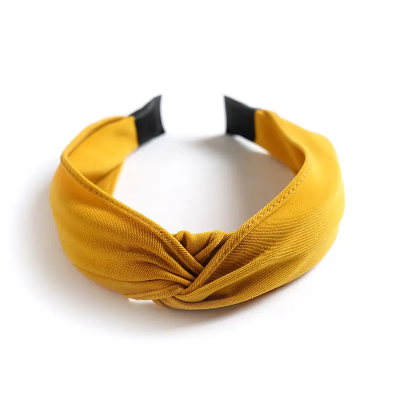 Women Korean Style Wide Brim Hair Stamp Band Yellow - Image 2