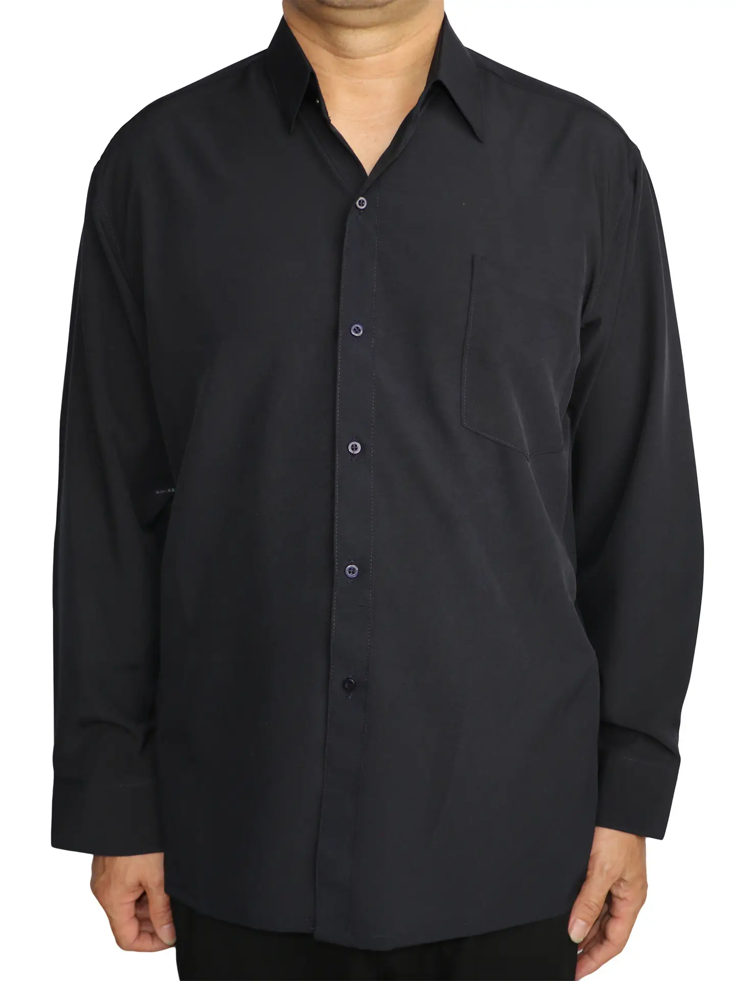 Middle-aged Men Long Sleeve Plain Shirt Black - Image 17