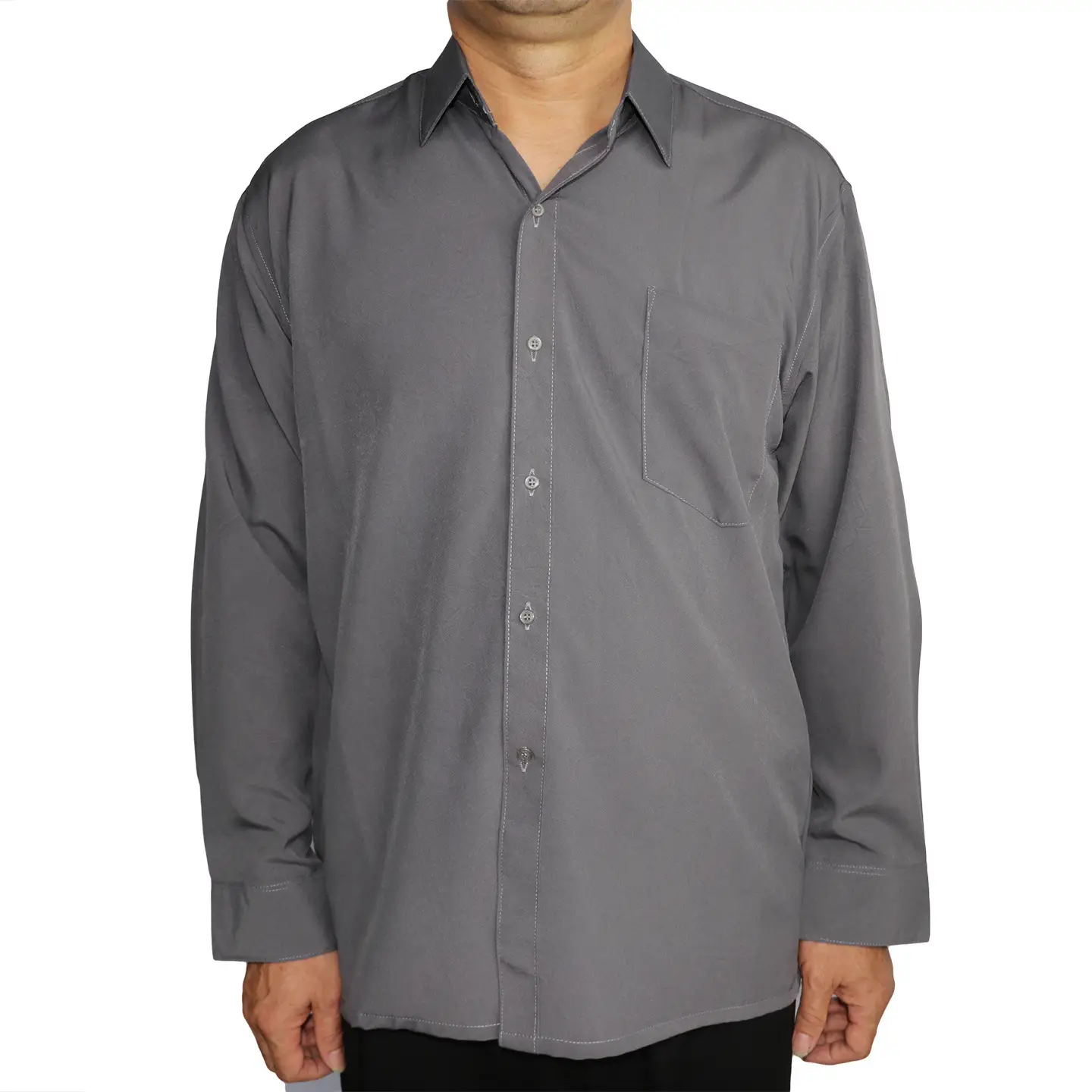 Middle-aged Men Long Sleeve Plain Shirt Black - Image 12