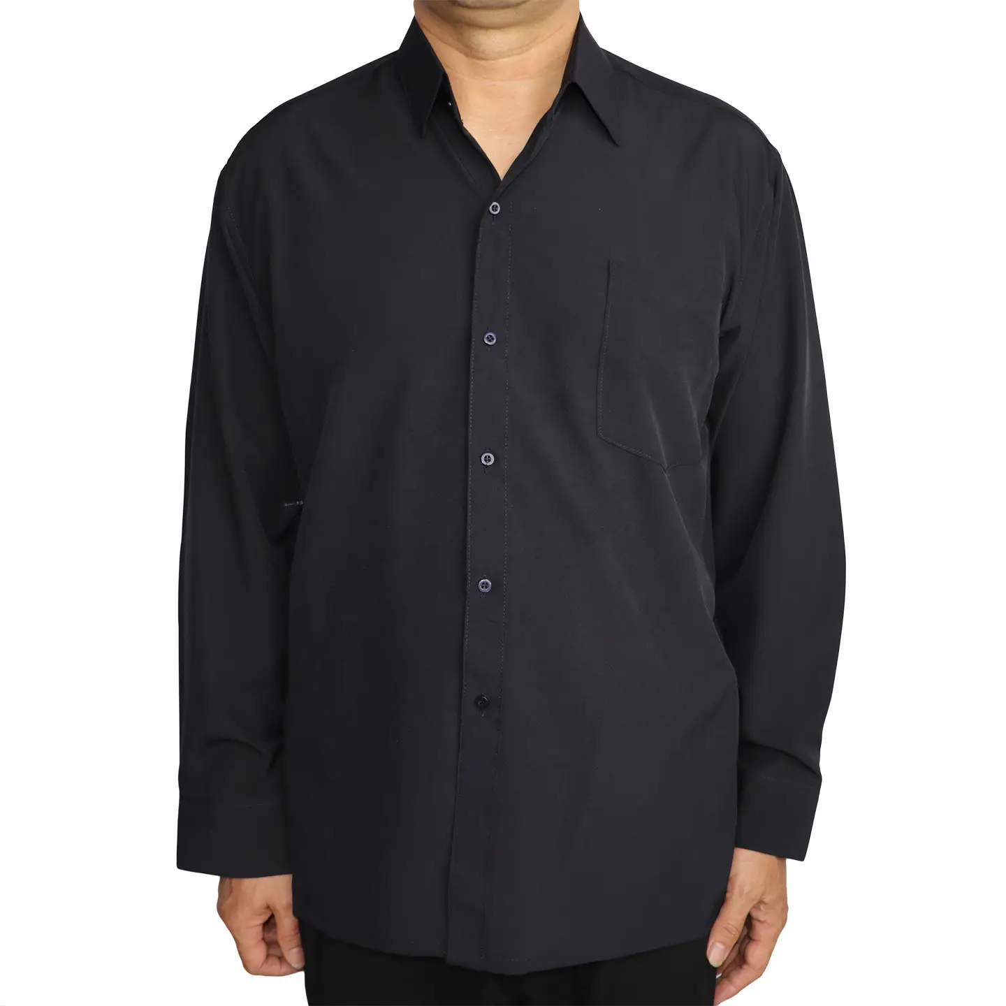 Middle-aged Men Long Sleeve Plain Shirt Black - Image 13