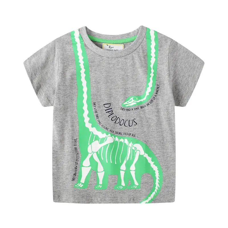 Kids Dinosaur Graphic T-Shirt Grey Green Short Sleeve - Image 5