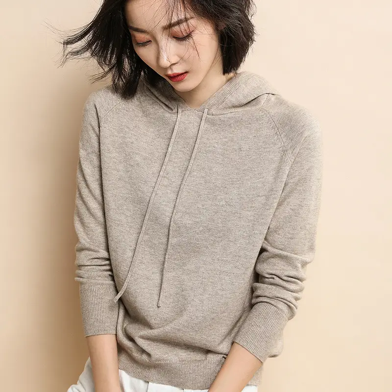 Women Black Hooded Pullover Sweater Spring 2024