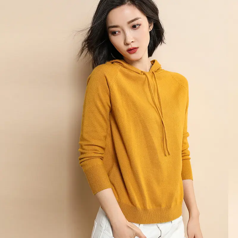 Women Black Hooded Pullover Sweater Spring 2024