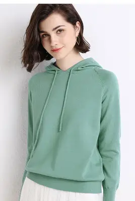 Women Black Hooded Pullover Sweater Spring 2024