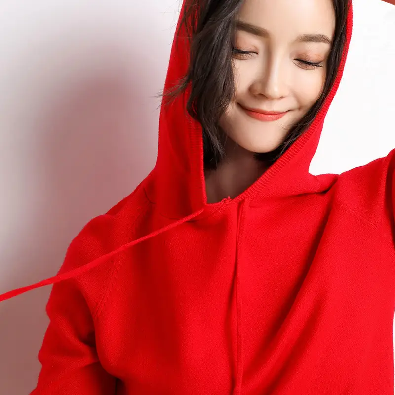 Women Black Hooded Pullover Sweater Spring 2024