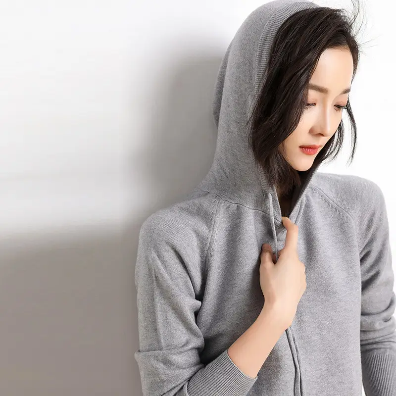 Women Black Hooded Pullover Sweater Spring 2024