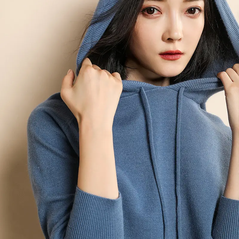 Women Black Hooded Pullover Sweater Spring 2024