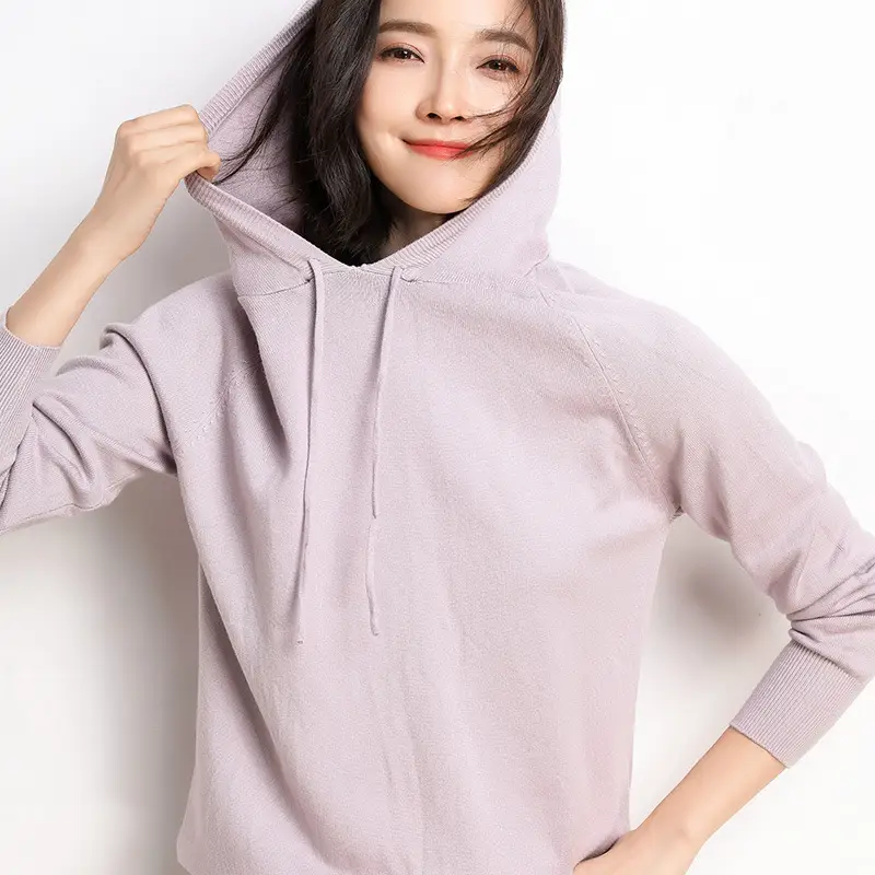 Women Black Hooded Pullover Sweater Spring 2024