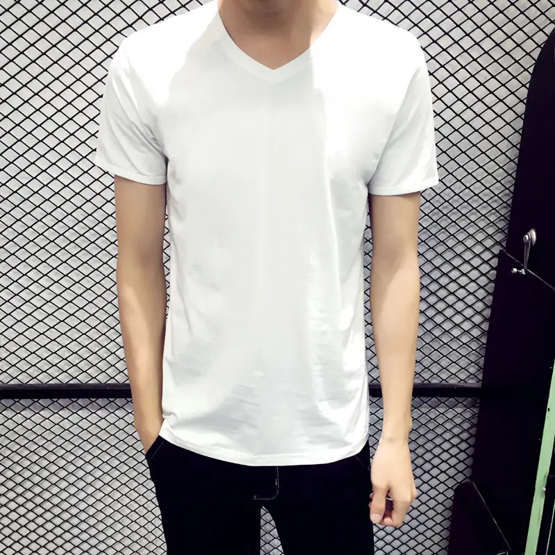 Men 120g Thin Black Short Sleeve T-Shirt Slim Base — feature 1