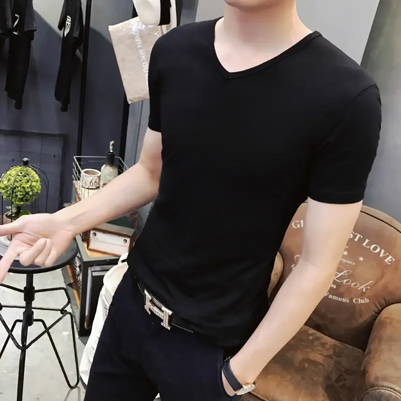 Men 120g Thin Black Short Sleeve T-Shirt Slim Base — feature 4