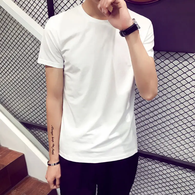 Men 120g Thin Black Short Sleeve T-Shirt Slim Base — feature 9