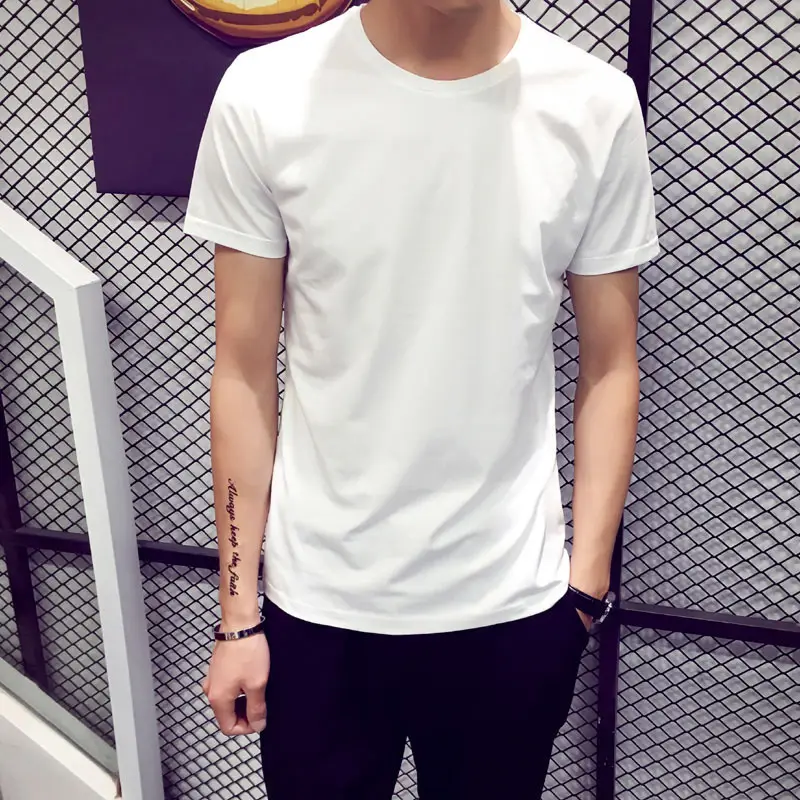 Men 120g Thin Black Short Sleeve T-Shirt Slim Base - Image 3
