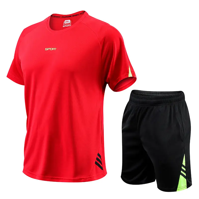 Men Red Gray Sports Suit Running Shorts Set - Image 16