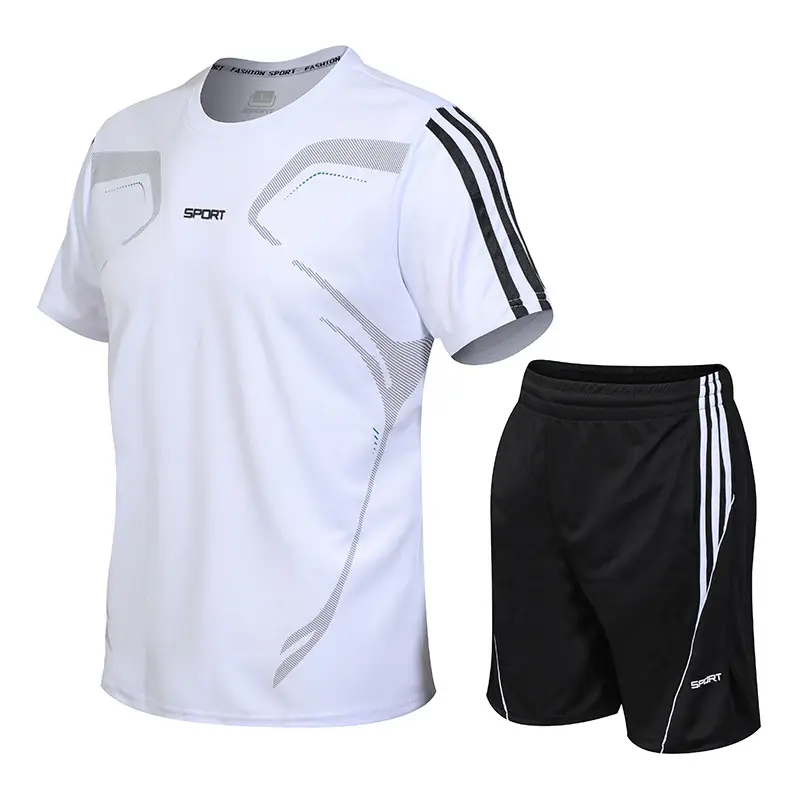 Men Red Gray Sports Suit Running Shorts Set - Image 2