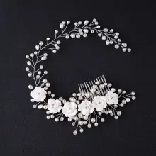 Red Rose Bridal Hair Comb with Gold Accents — feature 3