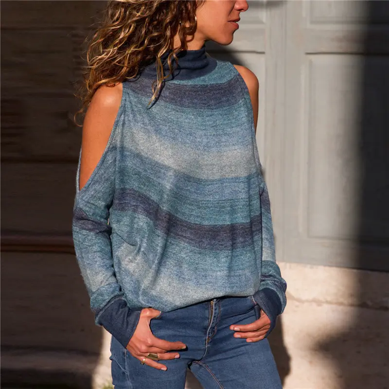 Hot Neck Geometric Knitted Women Top Blue Orange - Image 4