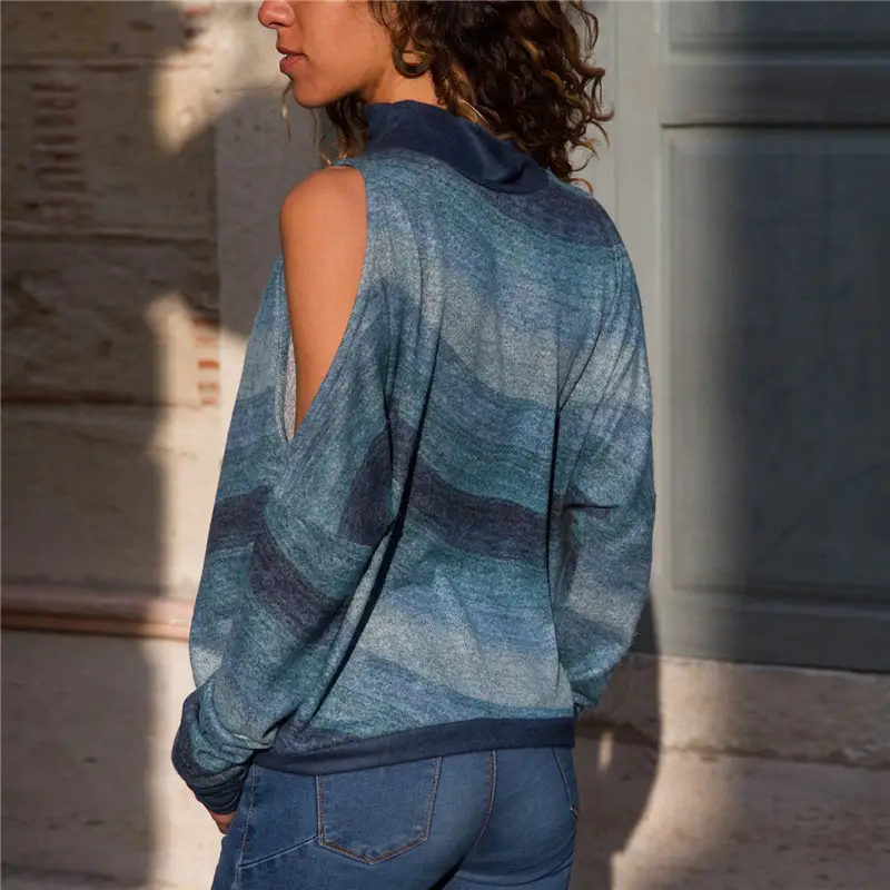 Hot Neck Geometric Knitted Women Top Blue Orange - Image 5