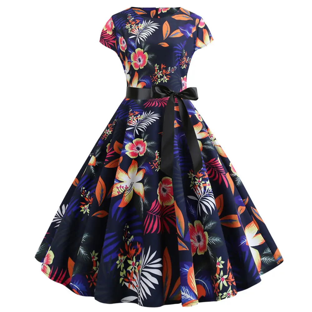 Note Print Waist Dress Blue Summer 2019 - Image 6
