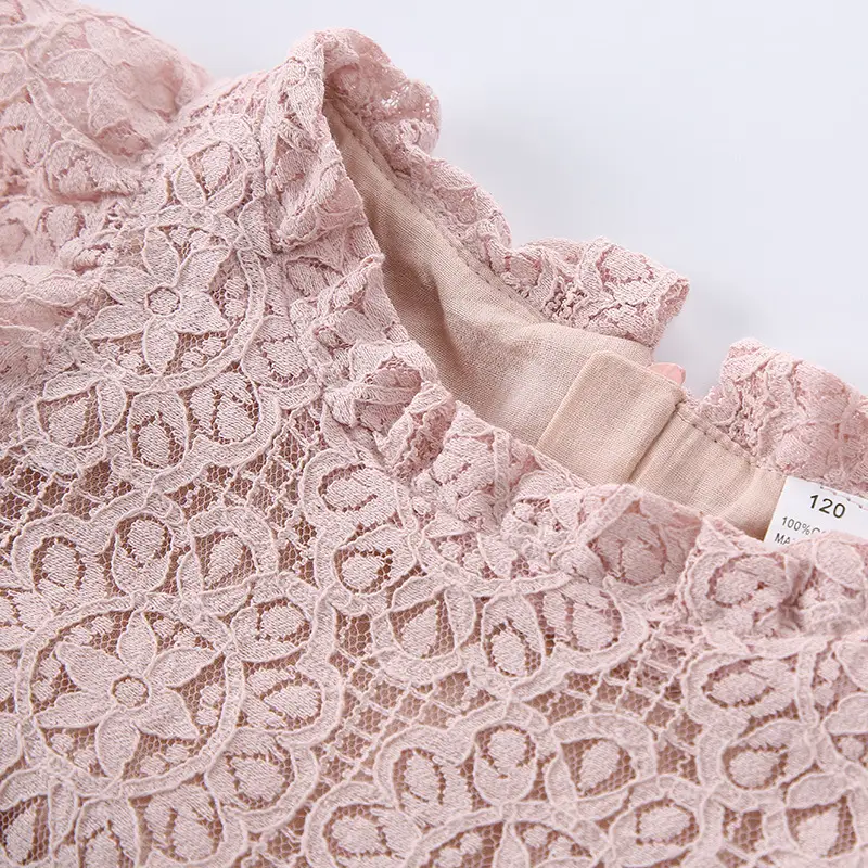 Girls Lace Flying Sleeve Dress Pink Children's Skirt - Image 14