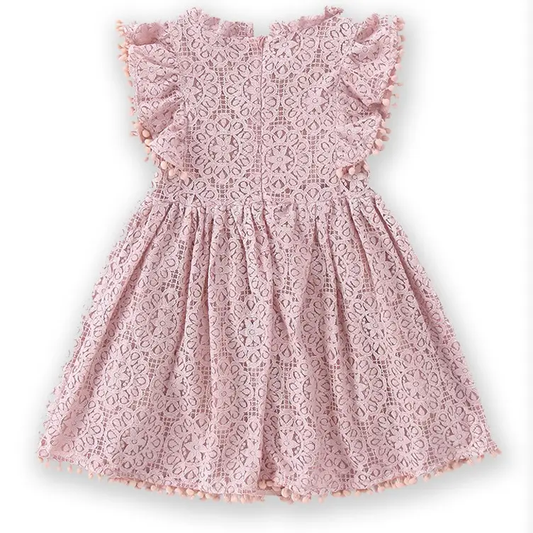 Girls Lace Flying Sleeve Dress Pink Children's Skirt - Image 15