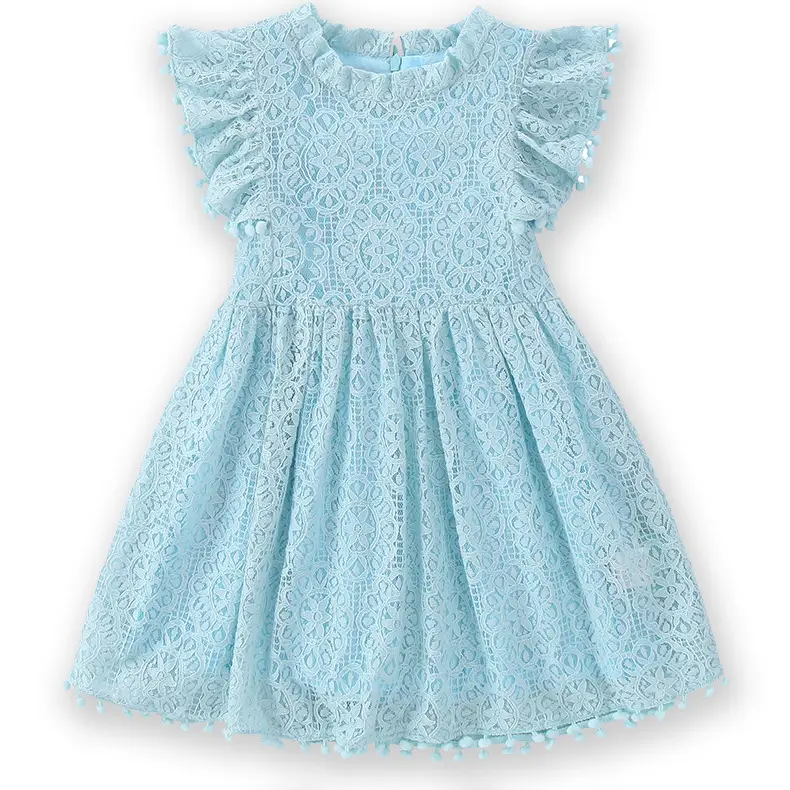 Girls Lace Flying Sleeve Dress Pink Children's Skirt — feature 10