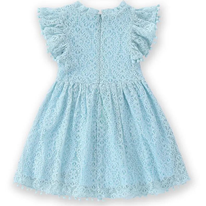 Girls Lace Flying Sleeve Dress Pink Children's Skirt — feature 11