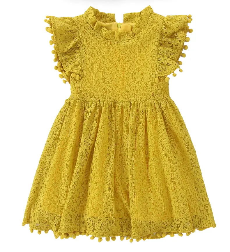 Girls Lace Flying Sleeve Dress Pink Children's Skirt — feature 12