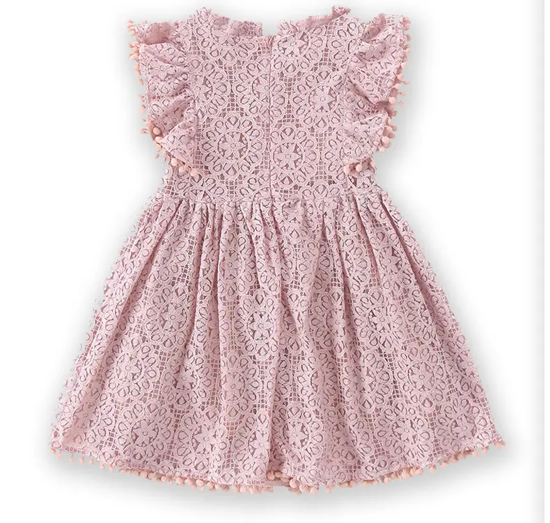 Girls Lace Flying Sleeve Dress Pink Children's Skirt — feature 4