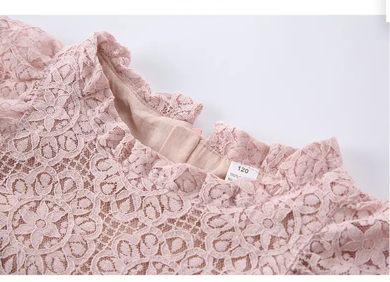 Girls Lace Flying Sleeve Dress Pink Children's Skirt — feature 5
