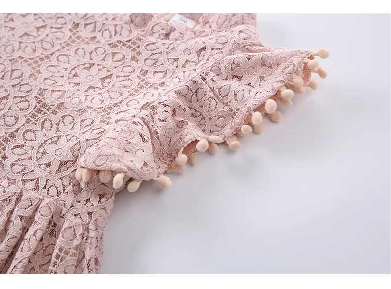 Girls Lace Flying Sleeve Dress Pink Children's Skirt — feature 6