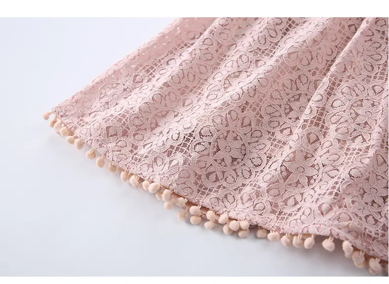 Girls Lace Flying Sleeve Dress Pink Children's Skirt — feature 7