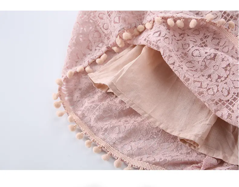 Girls Lace Flying Sleeve Dress Pink Children's Skirt — feature 9