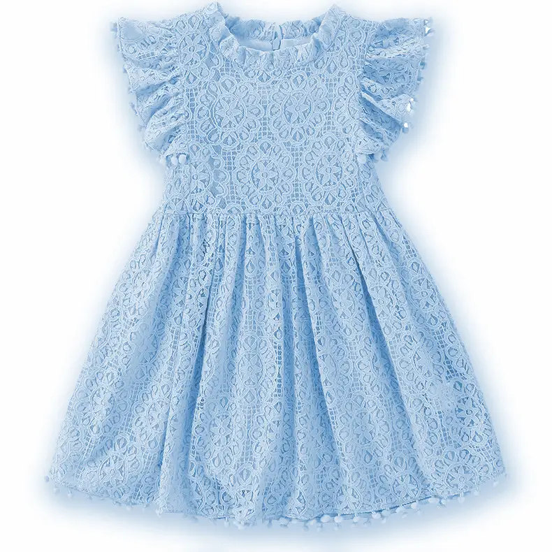 Girls Lace Flying Sleeve Dress Pink Children's Skirt - Image 10