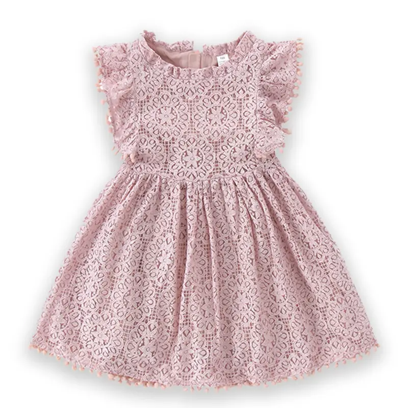 Girls Lace Flying Sleeve Dress Pink Children's Skirt - Image 2