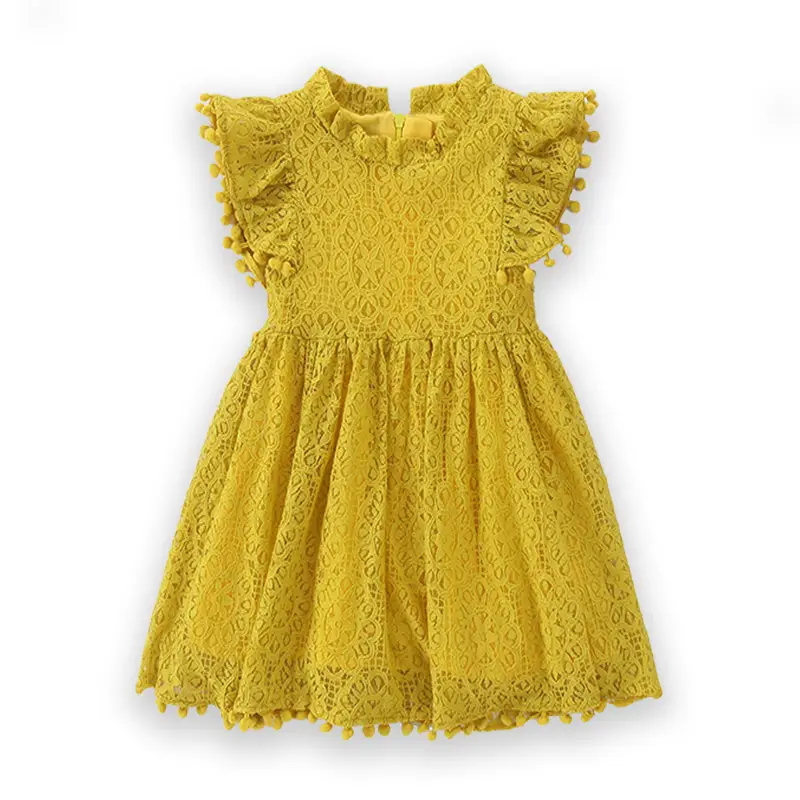 Girls Lace Flying Sleeve Dress Pink Children's Skirt - Image 3