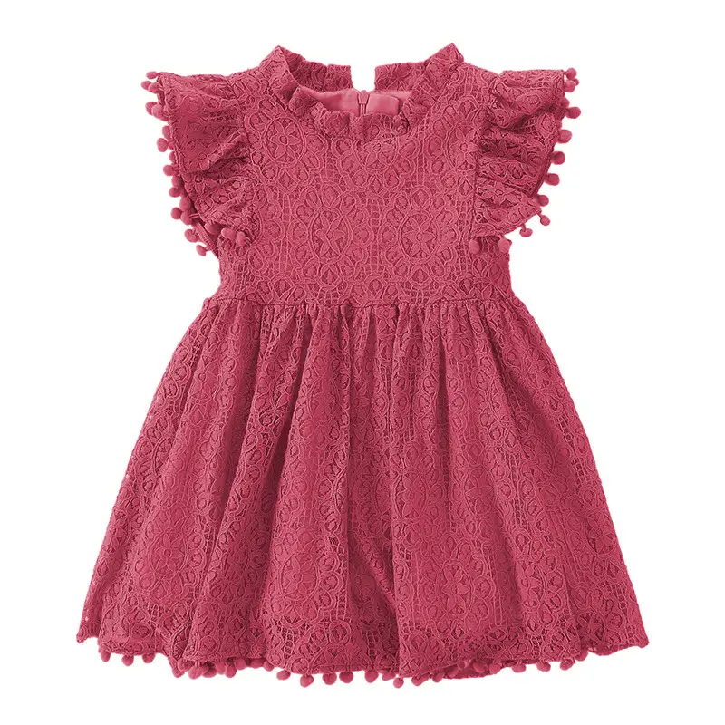 Girls Lace Flying Sleeve Dress Pink Children's Skirt - Image 6
