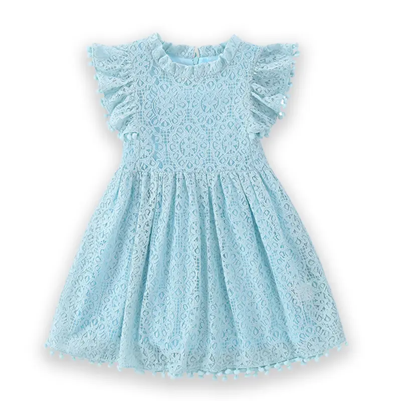 Girls Lace Flying Sleeve Dress Pink Children's Skirt - Image 7