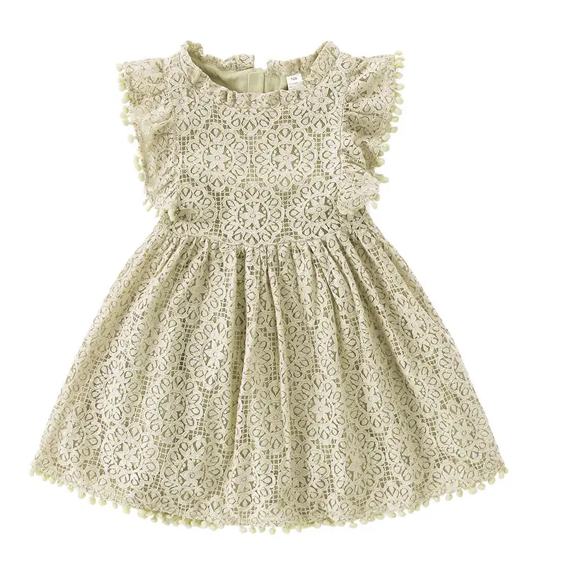 Girls Lace Flying Sleeve Dress Pink Children's Skirt - Image 8