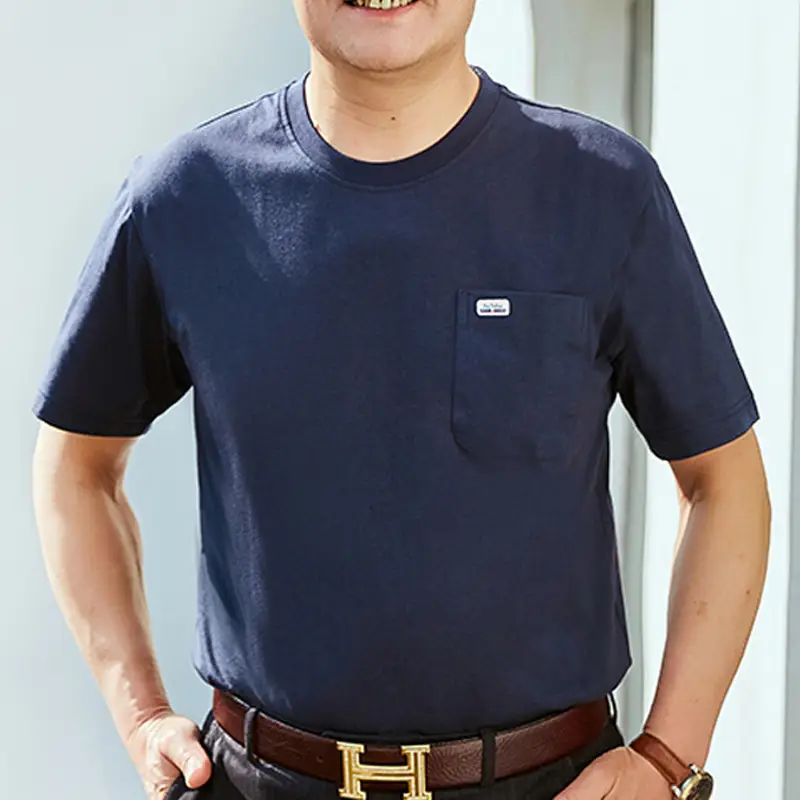 Men Navy Cotton Pocket T-Shirt Plus Size Summer - Image 5
