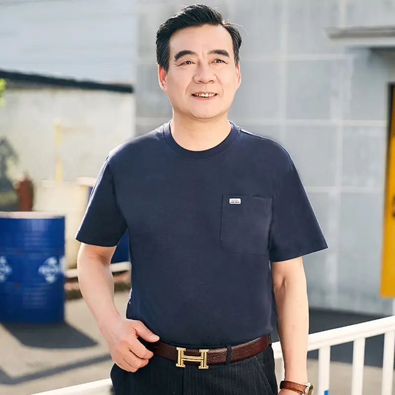 Men Navy Cotton Pocket T-Shirt Plus Size Summer - Image 4