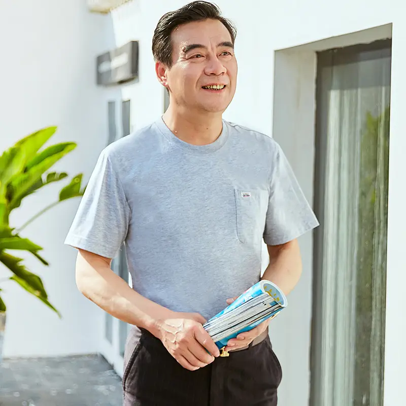 Men Navy Blue Pocket T-Shirt Summer Cotton Loose Fit