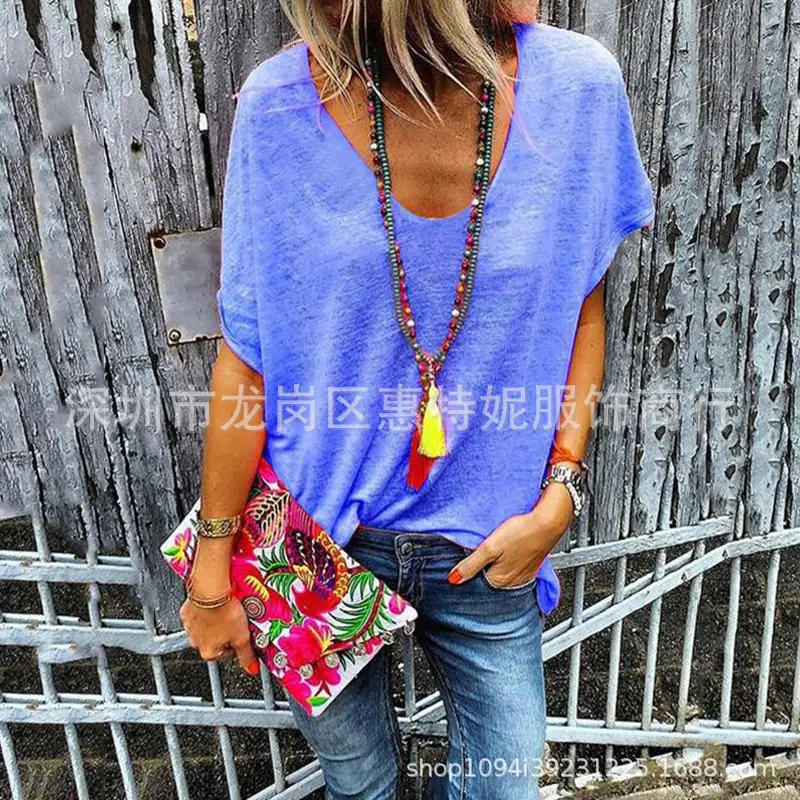 2019 Sexy V-neck T-shirt Women Candy Color Large - Image 6