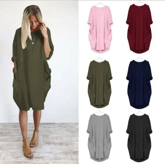 Women's Maroon Loose Sleeve Plus Size Dress