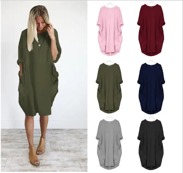 Women's Maroon Loose Sleeve Plus Size Dress