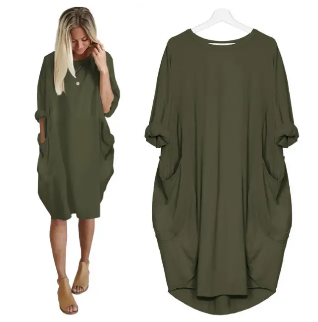 Women's Maroon Loose Sleeve Plus Size Dress