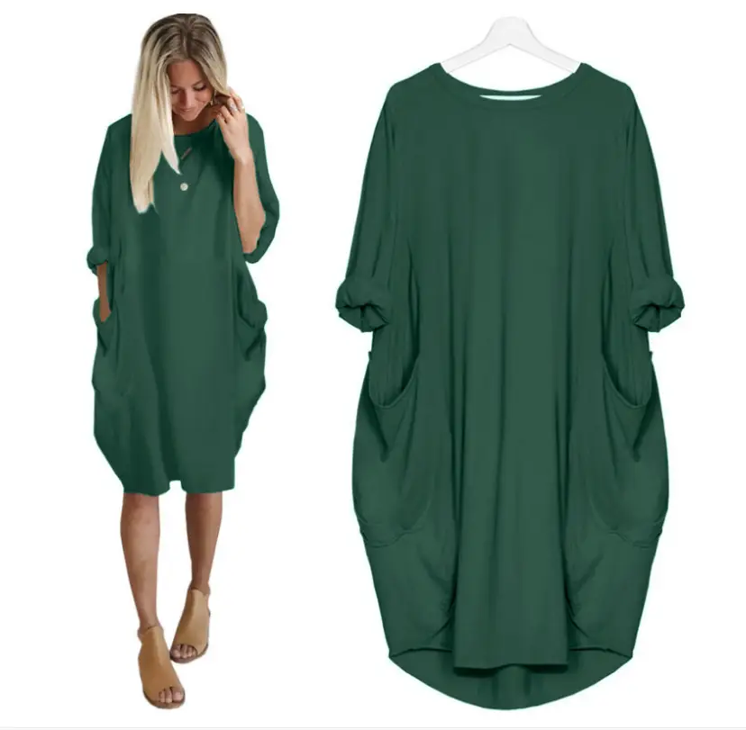 Women's Maroon Loose Sleeve Plus Size Dress